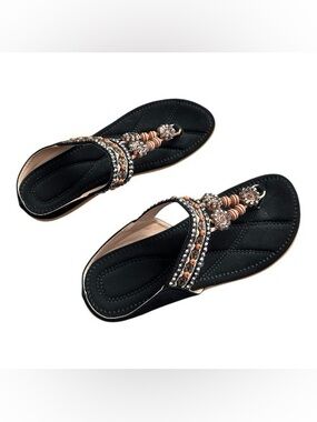 Embellished Black Sandals with Beads size 38